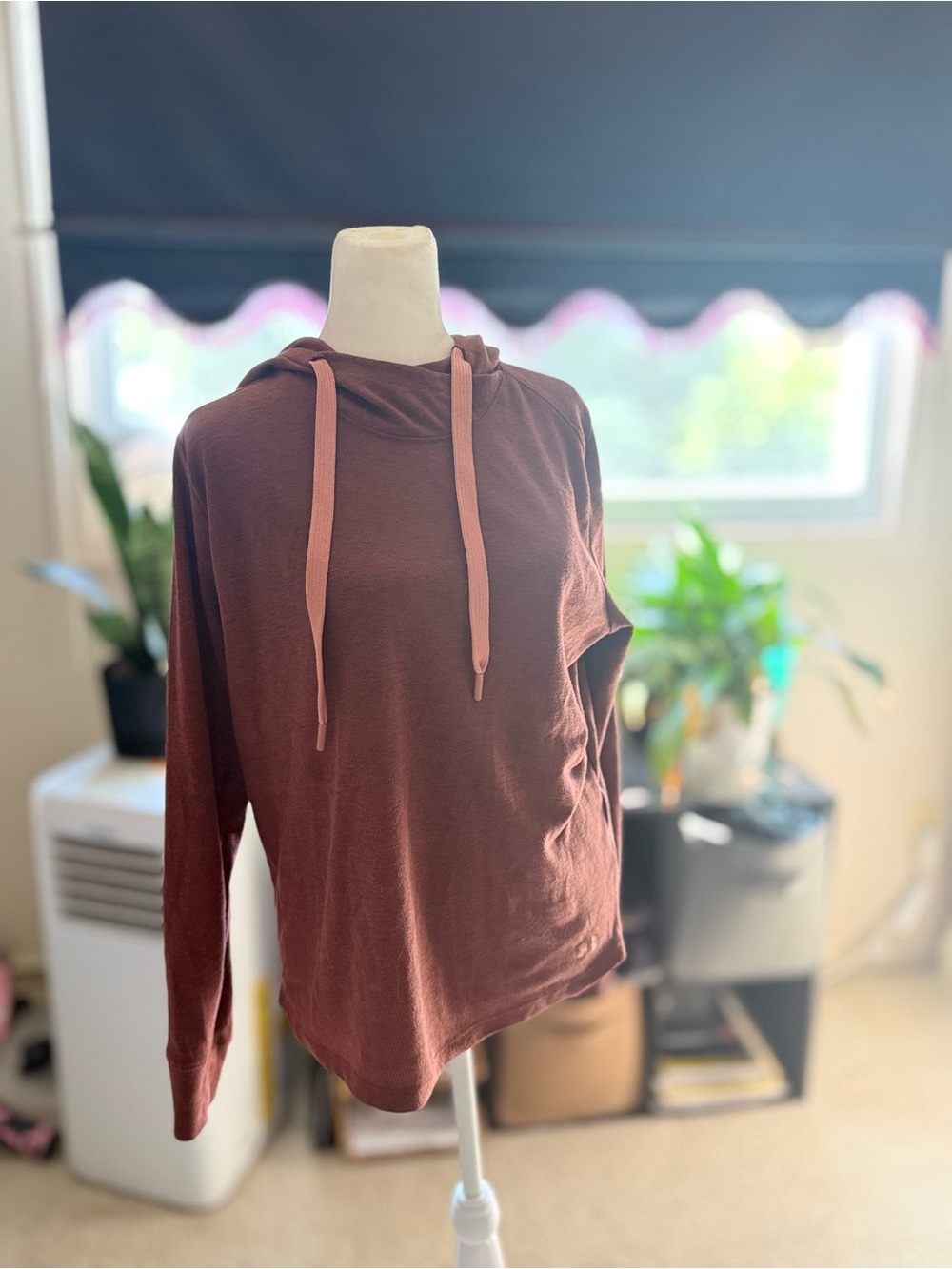 Under Armour Women's Rust Coloured Hoodie with Pink Drawcords